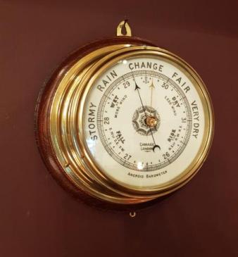 Victorian Brass Bulk Head Marine Barometer by Gamage London 