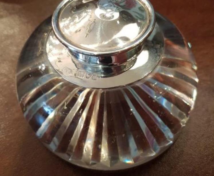 Victorian Silver Topped Desk Paperweight Ink Well - Image 2
