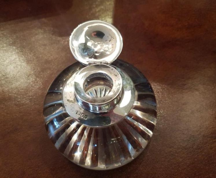 Victorian Silver Topped Desk Paperweight Ink Well - Image 3