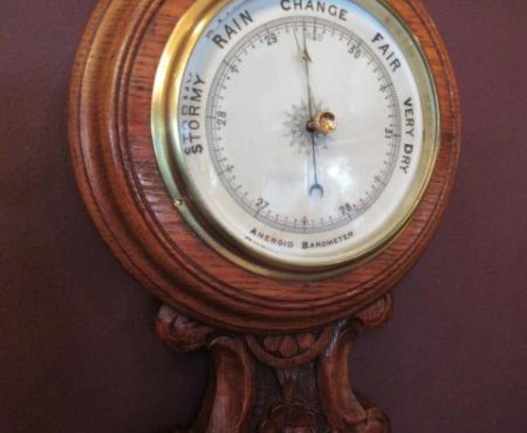 Small Mid Victorian Antique Oak Banjo Barometer - Image 2
