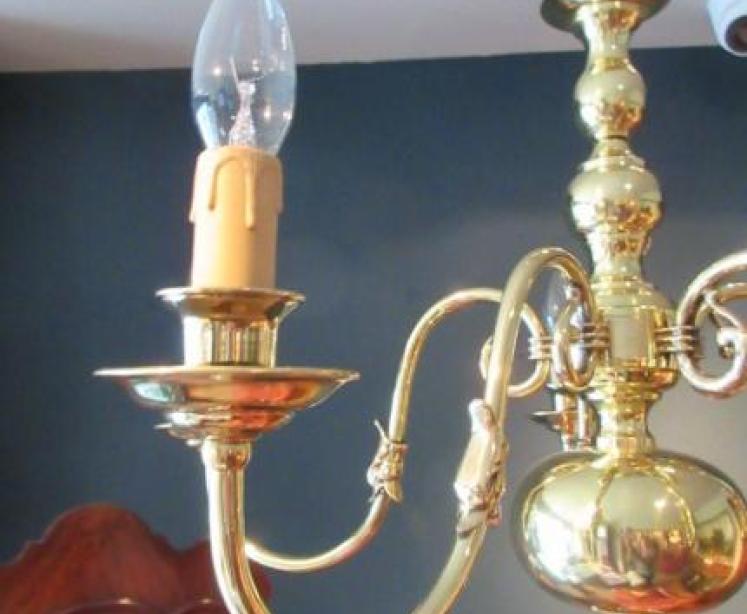 Small Edwardian Polished Brass Five Arm Chandelier - Image 3