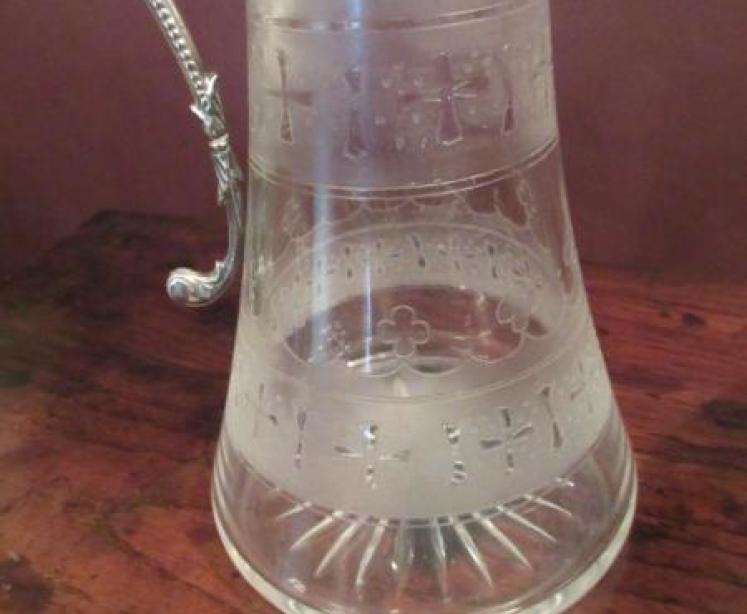 Antique Cut & Etched Glass Silvered Claret Jug - Image 3