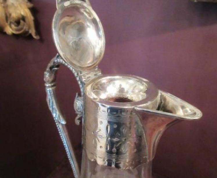 Antique Cut & Etched Glass Silvered Claret Jug - Image 4