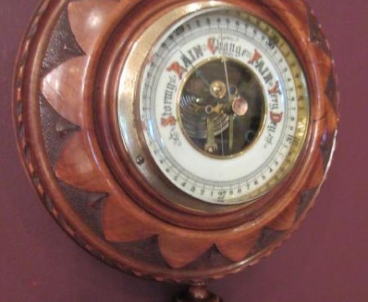 Small Victorian Antique Walnut Pendant Barometer - Image 2