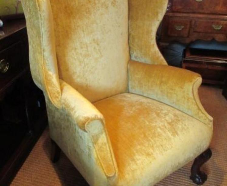 Superb George III Style Antique Upholstered Wing Armchair - Image 1