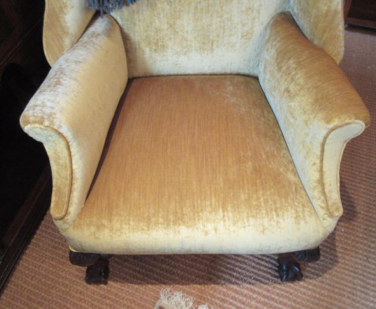 Superb George III Style Antique Upholstered Wing Armchair - Image 2