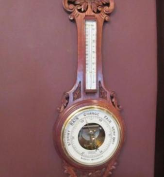 Victorian Oak Banjo Barometer with Skeletonised Movement
