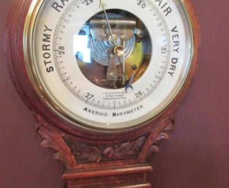 Victorian Oak Banjo Barometer with Skeletonised Movement - Image 2
