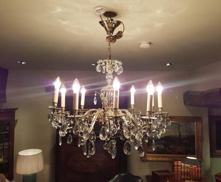 Superb Antique Brass and Crystal Ten Arm Chandelier - Image 1