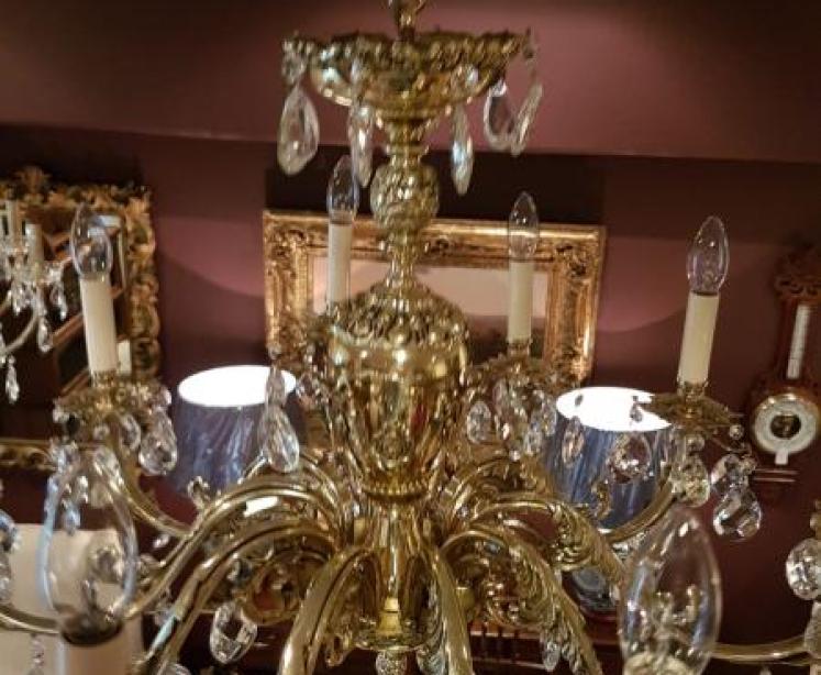 Superb Antique Brass and Crystal Ten Arm Chandelier - Image 4