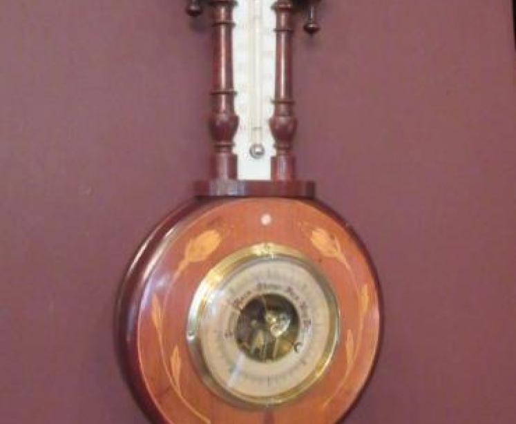 Edwardian Antique Inlaid Pendant Banjo Barometer - Image 1