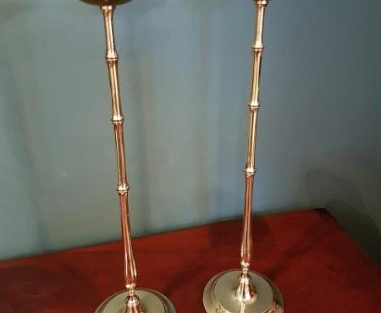 Pair of Tall Mid Victorian Antique Brass Candlesticks - Image 1