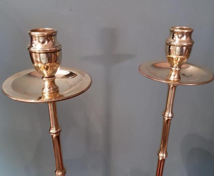 Pair of Tall Mid Victorian Antique Brass Candlesticks - Image 2