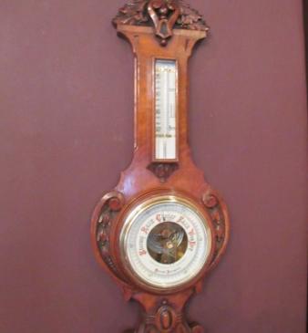 Small Mid Victorian Antique Polished Oak Banjo Barometer