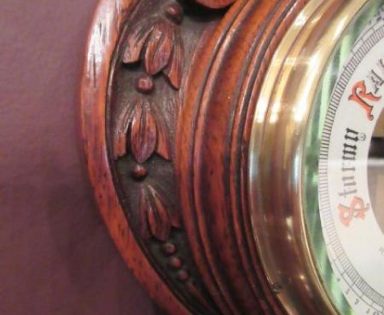 Small Mid Victorian Antique Polished Oak Banjo Barometer - Image 4
