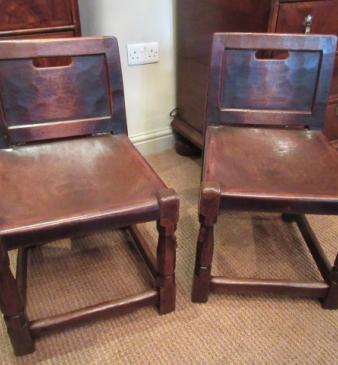 Rare Pair of Early Mouseman Panelled Back Side Chairs
