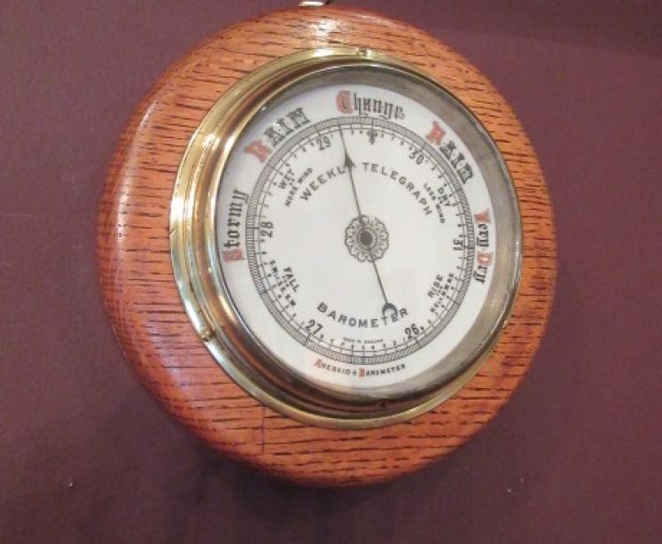 Antique Polished Oak 'Weekly Telegraph' Barometer - Image 1