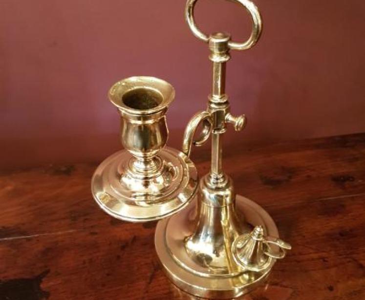 Unusual Victorian Cast Brass Chamber Stick and Snuffer - Image 1