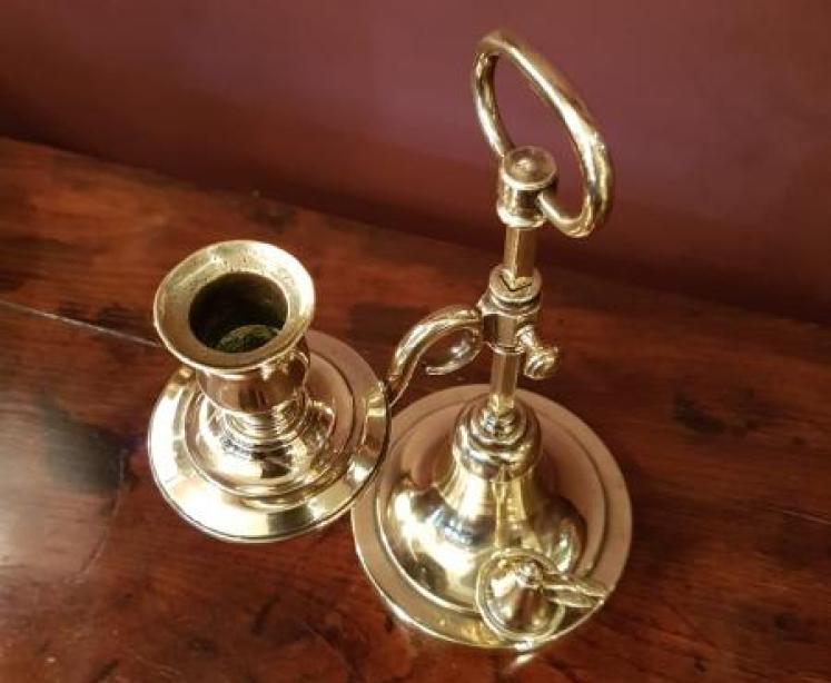 Unusual Victorian Cast Brass Chamber Stick and Snuffer - Image 4