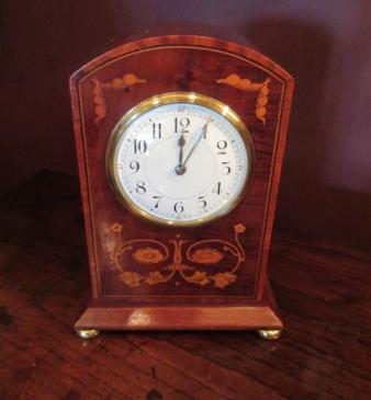 Art Nouveau Style Fruitwood Inlaid Mantel Clock