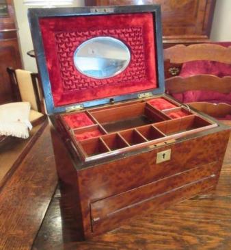 Mid Victorian Amboyna Jewellery Writing Box