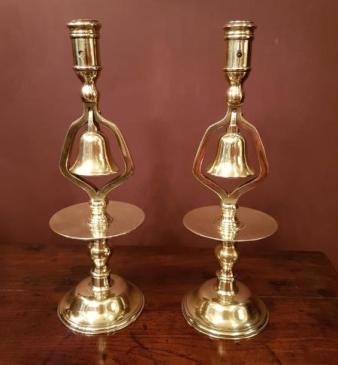 Pair of Antique C.19th Brass Tavern Candlesticks