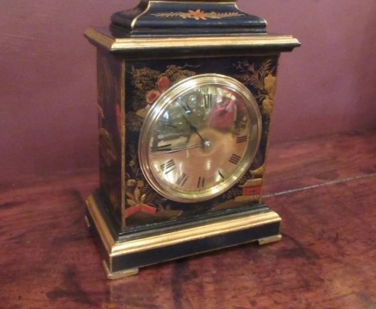 Antique Chinoiserie Blue Lacquered Mantel Clock - Image 1