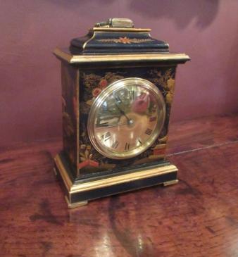 Antique Chinoiserie Blue Lacquered Mantel Clock