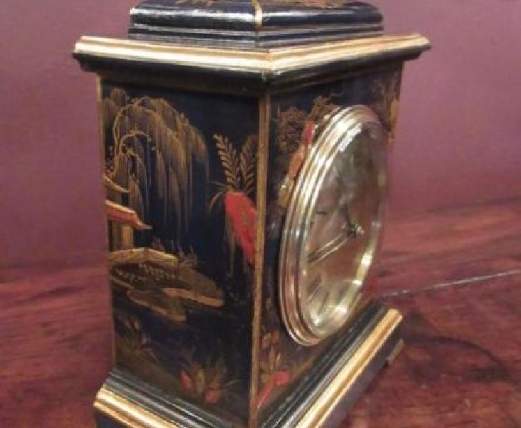 Antique Chinoiserie Blue Lacquered Mantel Clock - Image 5