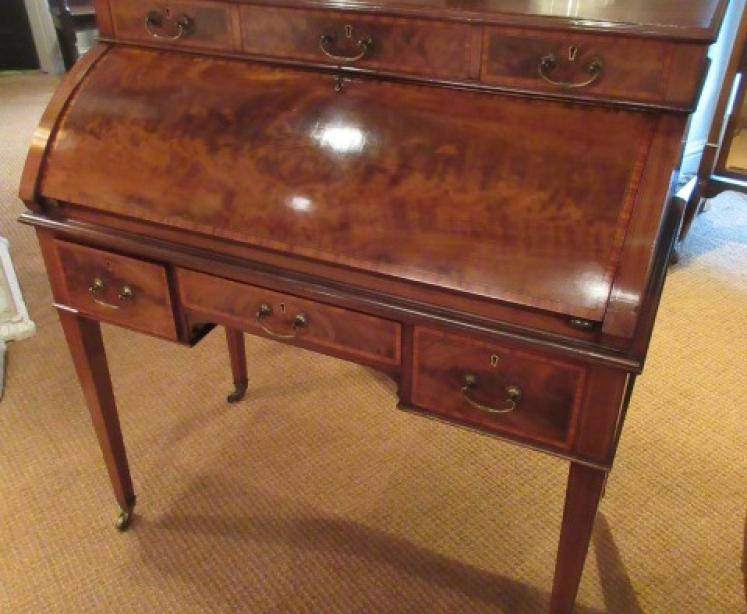Antique Mahogany Sheraton Inlaid Cylinder Top Desk - Image 1