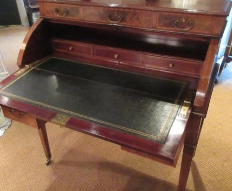 Antique Mahogany Sheraton Inlaid Cylinder Top Desk - Image 5