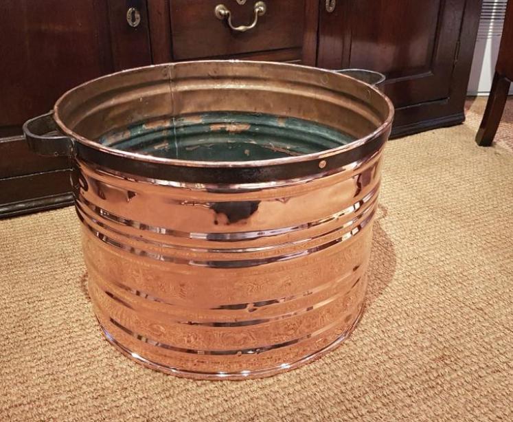 Antique Copper Country House Log Bin - Image 1
