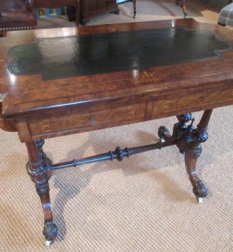 Mid Victorian Burr Walnut Games & Writing Table