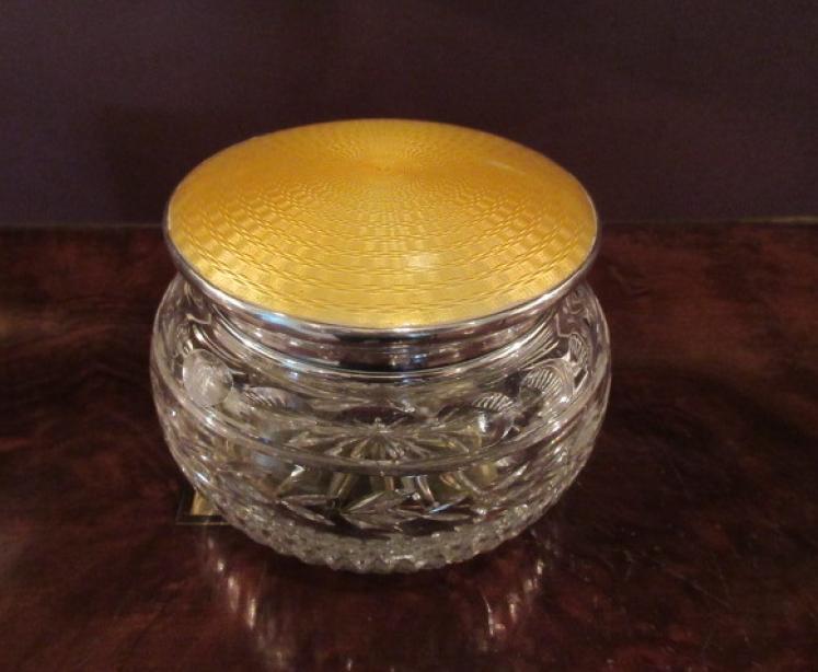 George V Period Silver & Yellow Enamel Table Jar - Image 1