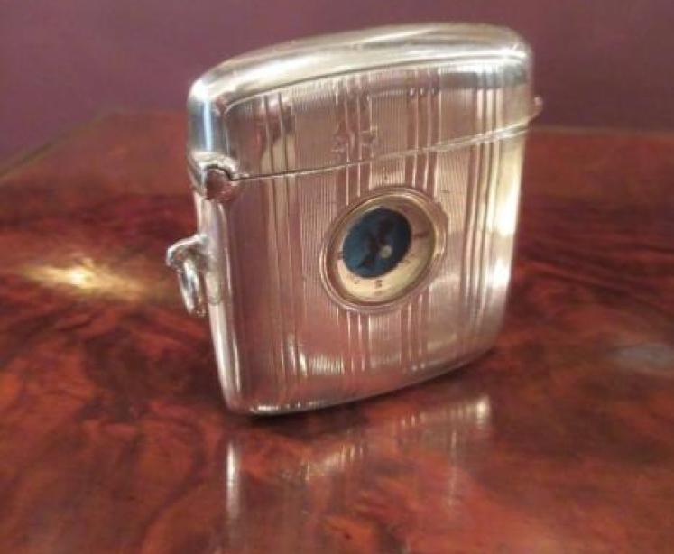 George V Period Antique Silver Vesta with Compass - Image 1