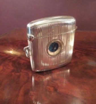 George V Period Antique Silver Vesta with Compass
