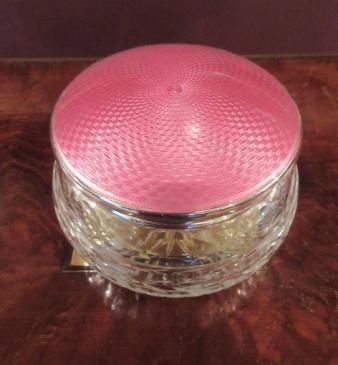 George V Period Silver & Pink Enamel Table Jar
