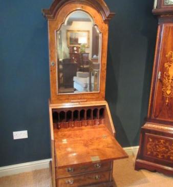 Small Antique Burr Walnut Bureau Bookcase