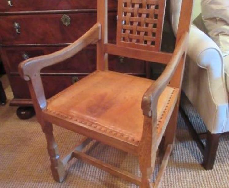 1950's Mouseman Adzed Oak Armchair - Image 1