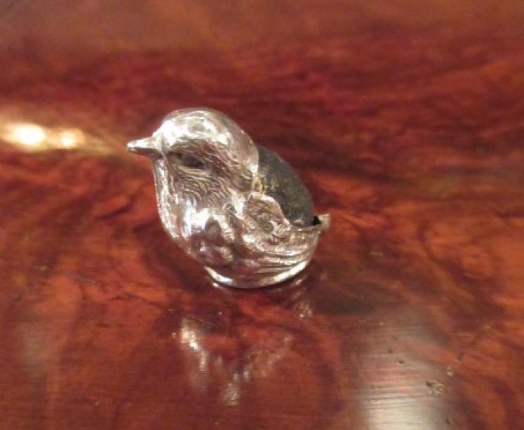 Edwardian Antique Novelty Silver Bird Pin Cushion - Image 2