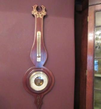 Edwardian Antique Brass Inlaid Banjo Barometer
