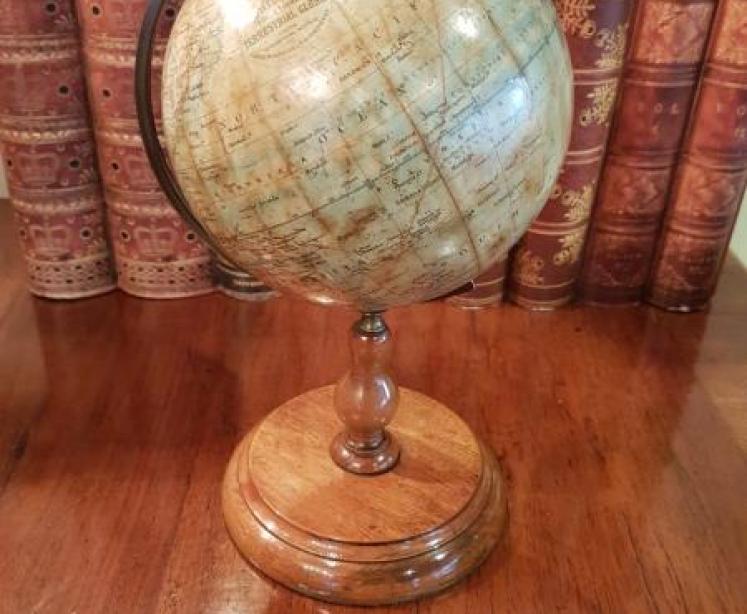1920's Phillips Plaster 6" Globe On Walnut Foot. - Image 1