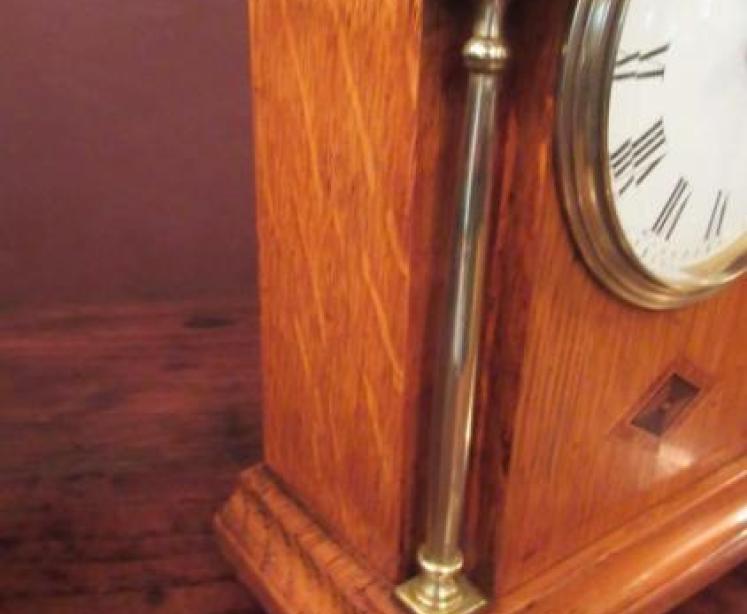 Edwardian Polished Oak Inlaid Mantel Clock - Image 3