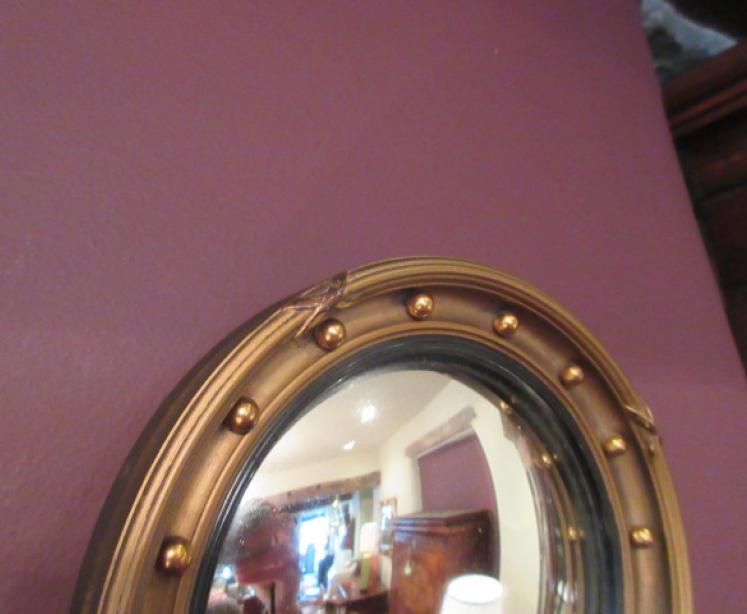 Miniature 19th Century Timber Gilt Convex Mirror - Image 3