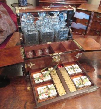 Superb Antique Burr Walnut 'After Dinner' Tantalus'