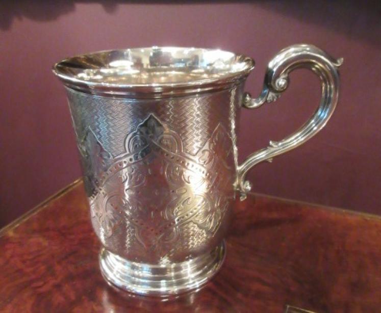 Heavy Victorian Antique Silver Etched Cup - Image 1