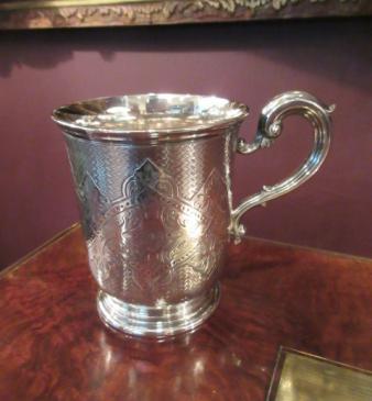 Heavy Victorian Antique Silver Etched Cup