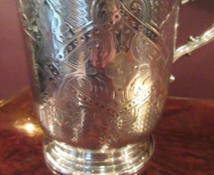 Heavy Victorian Antique Silver Etched Cup - Image 2