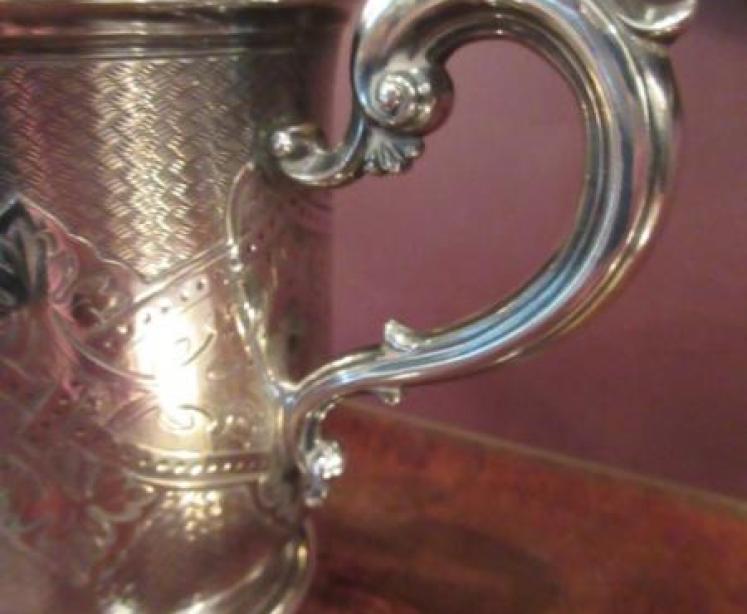 Heavy Victorian Antique Silver Etched Cup - Image 3