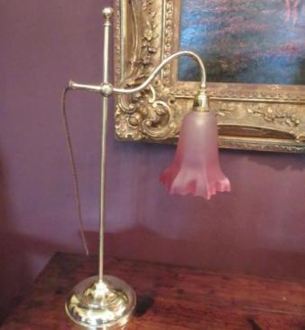 Edwardian Antique Brass Rise & Fall Table Lamp